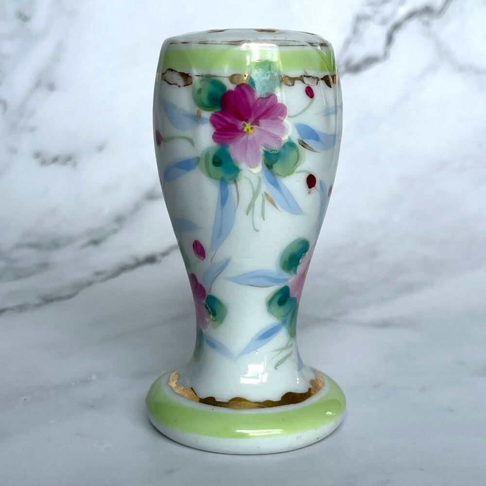 Vintage Porcelain Flower Frog Rosebud Hat Pin Holder Vase Hand Painted Floral 4"